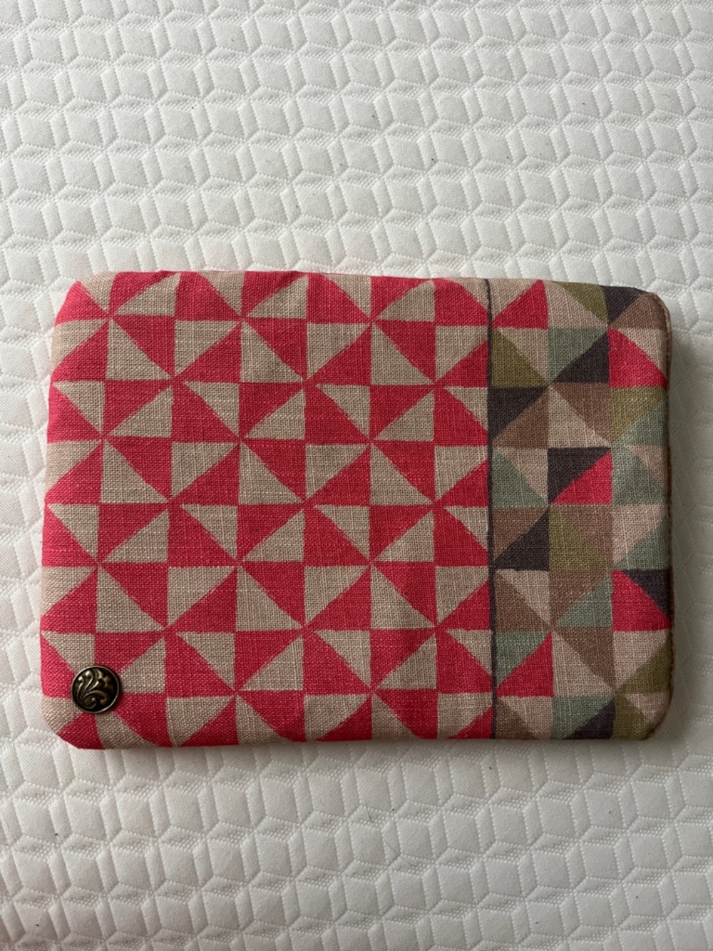 Geometric Patterned Canvas iPad/tablet sleeve in Pink and Tan